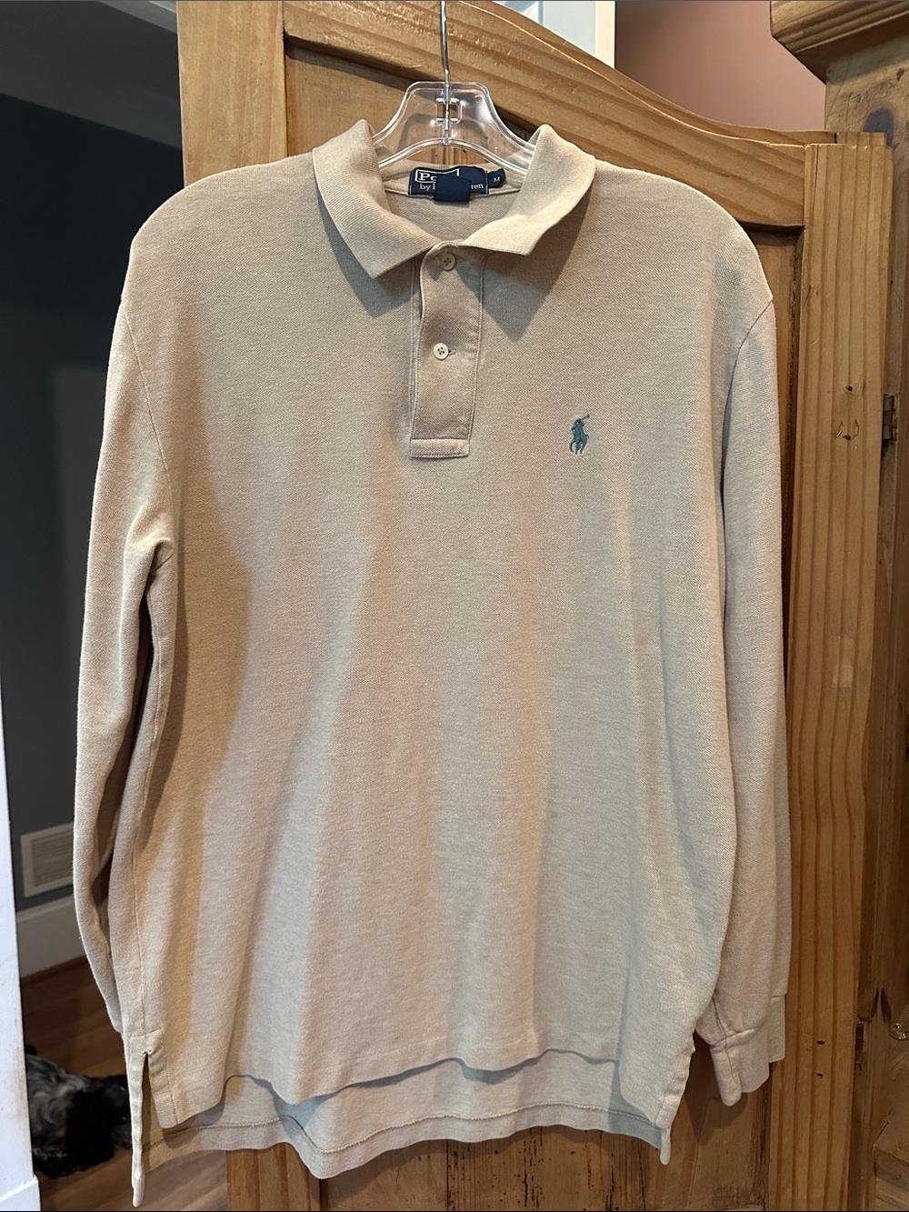 Polo by Ralph Lauren Beige Long-Sleeve Polo with Teal Pony